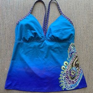 Athlete Tankini Top _ Blue Ombre with Paisley